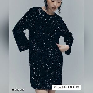 H&M Sequin Dark Green Shift Dress